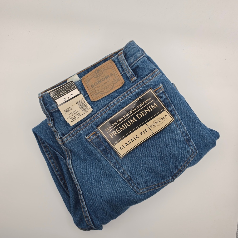Sonoma Jeans Mens 38x30 Classic Fit Blue New Dark Stonewash Denim 100% Cotton